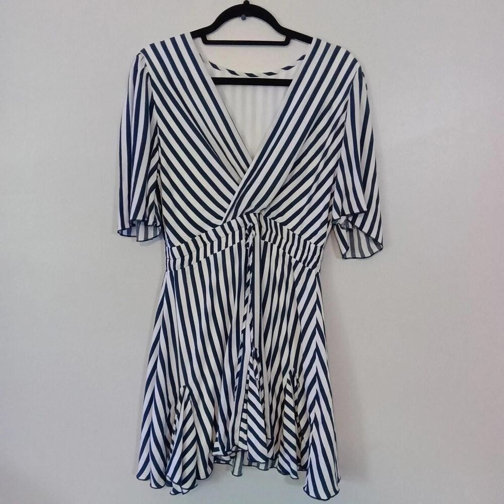 Boutique Ruffle Striped Mini Dress Medium (Estimated) Navy